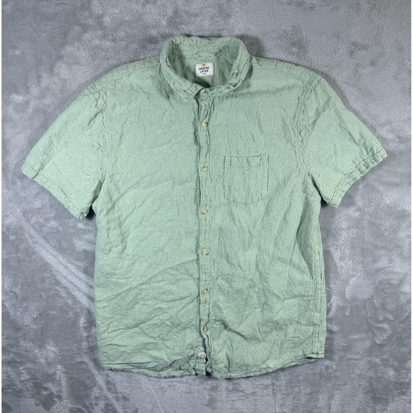 Marine Layer Shirt Mens Large Sage Green Textured Short Sleeve Button Up Pocket - Picture 1 of 8
